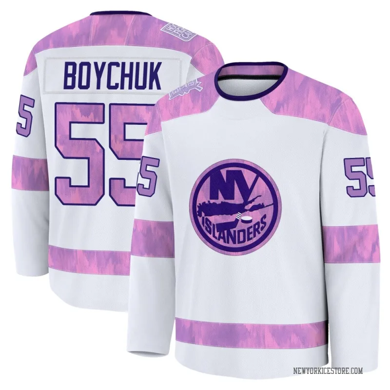 White Men's Johnny Boychuk New York Islanders Premium 2024 Hockey Fights Cancer Practice Jersey