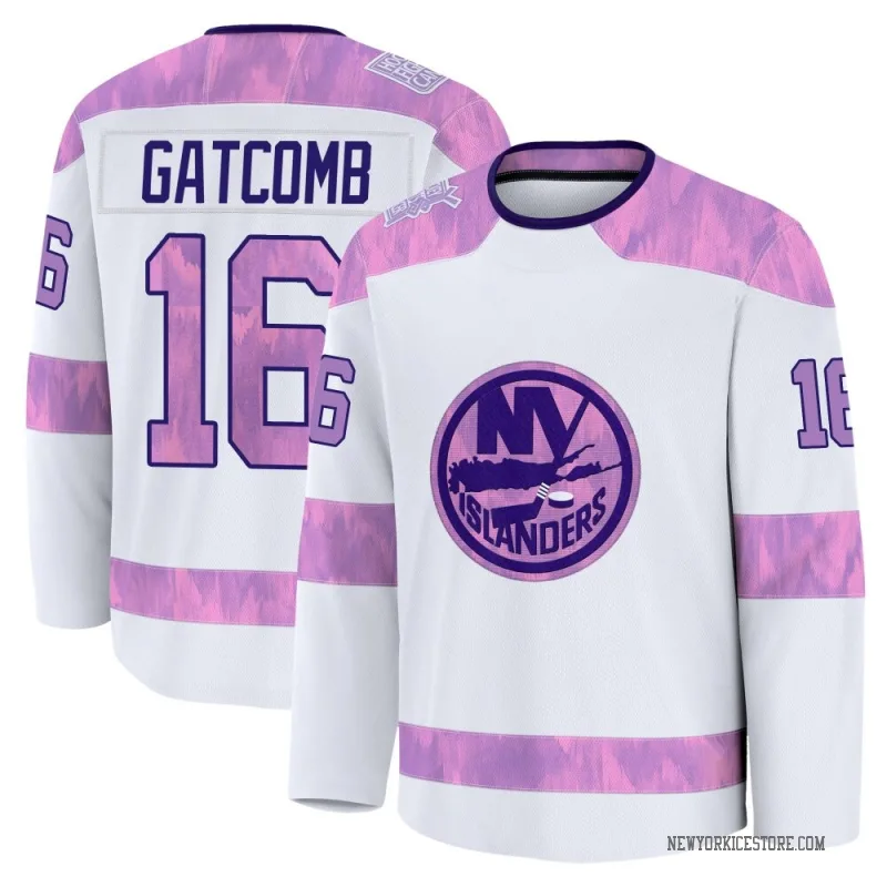 White Men's Marc Gatcomb New York Islanders Premium 2024 Hockey Fights Cancer Practice Jersey