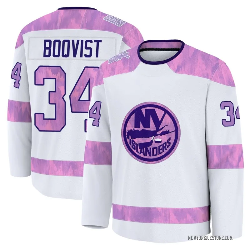 White Youth Adam Boqvist New York Islanders Premium 2024 Hockey Fights Cancer Practice Jersey