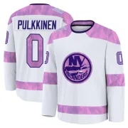 White Youth Jesse Pulkkinen New York Islanders Premium 2024 Hockey Fights Cancer Practice Jersey