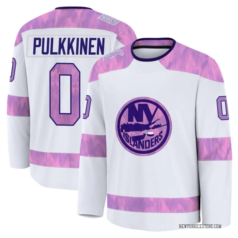 White Youth Jesse Pulkkinen New York Islanders Premium 2024 Hockey Fights Cancer Practice Jersey