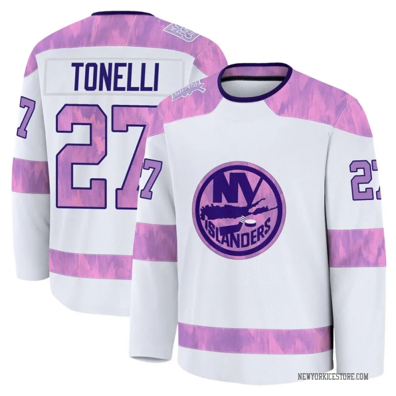 White Youth John Tonelli New York Islanders Premium 2024 Hockey Fights Cancer Practice Jersey