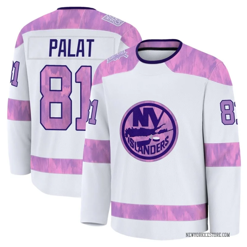 White Youth Ondrej Palat New York Islanders Premium 2024 Hockey Fights Cancer Practice Jersey