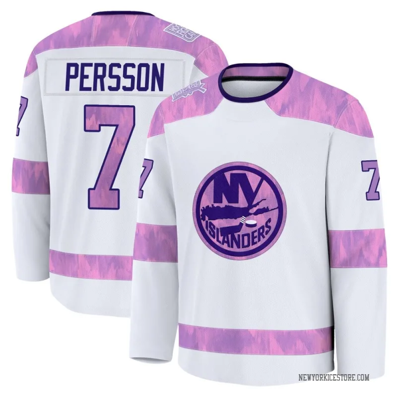 White Youth Stefan Persson New York Islanders Premium 2024 Hockey Fights Cancer Practice Jersey