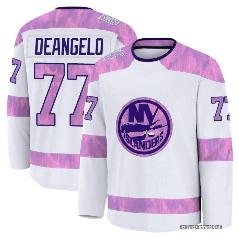 White Youth Tony DeAngelo New York Islanders Premium 2024 Hockey Fights Cancer Practice Jersey