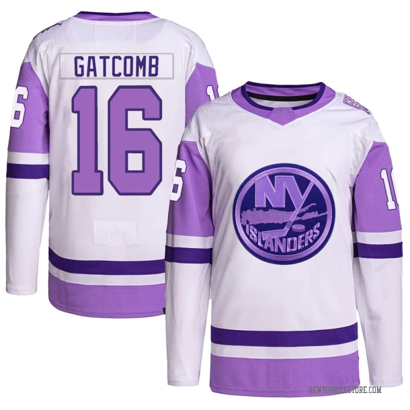 White/Purple Men's Marc Gatcomb New York Islanders Authentic Hockey Fights Cancer Primegreen Jersey