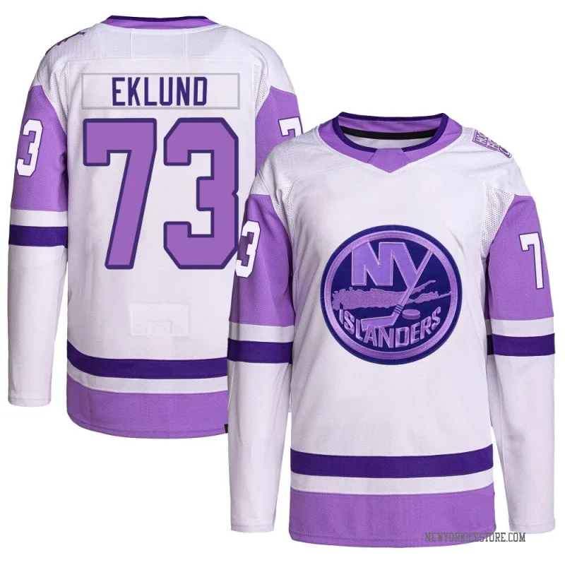 White/Purple Men's Victor Eklund New York Islanders Authentic Hockey Fights Cancer Primegreen Jersey