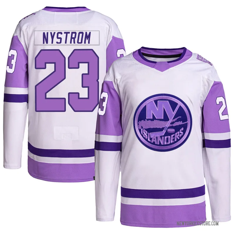 White/Purple Youth Bob Nystrom New York Islanders Authentic Hockey Fights Cancer Primegreen Jersey