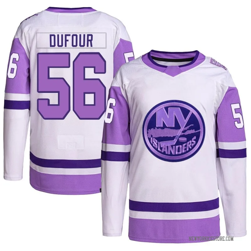 White/Purple Youth William Dufour New York Islanders Authentic Hockey Fights Cancer Primegreen Jersey